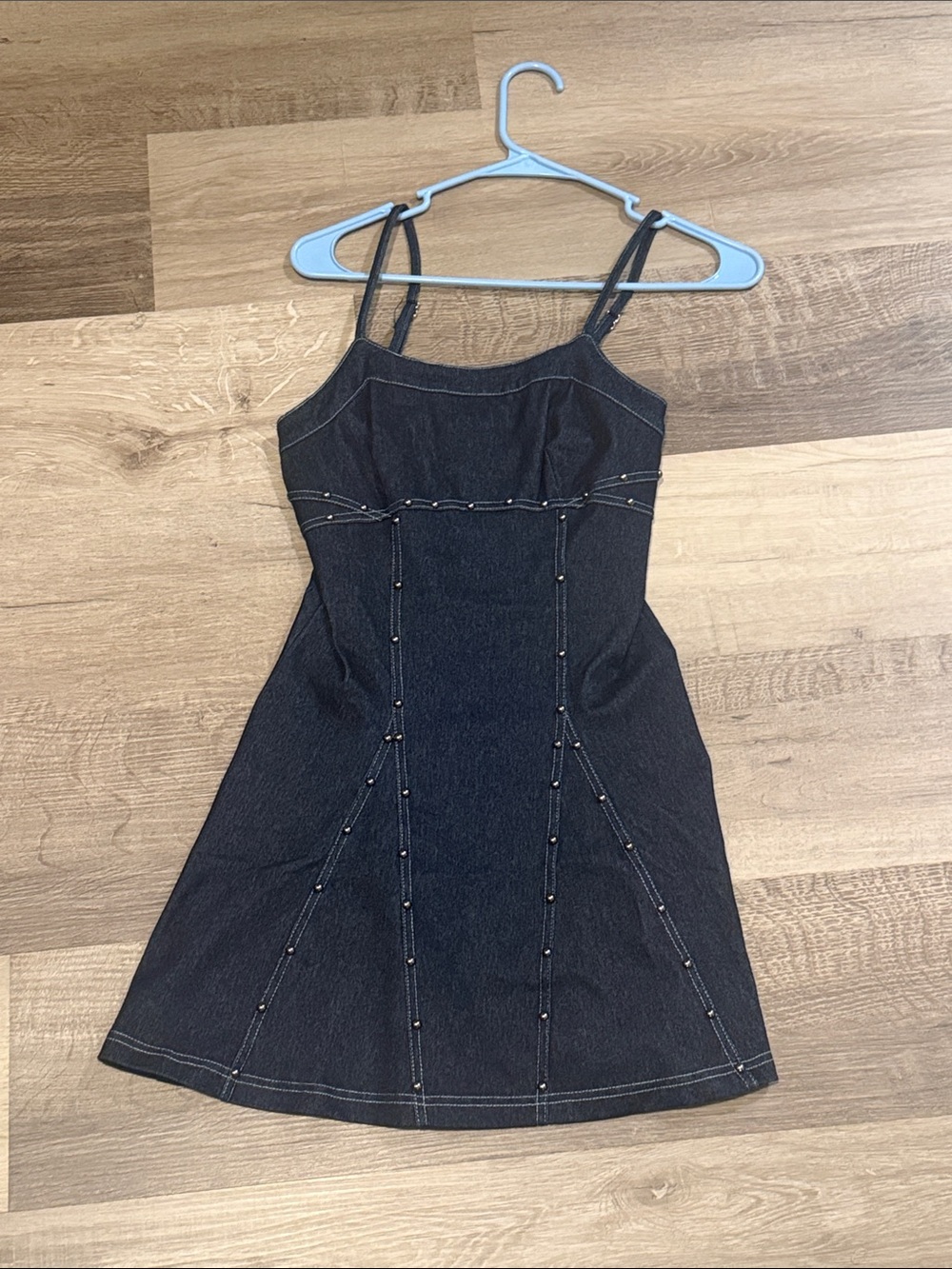 Dark Denim Beaded Spaghetti Strap Dress